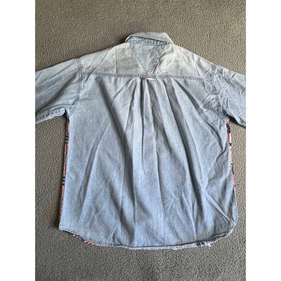 Vintage Bill Blass Button Shirt Large America Long Sleeve Blue Red Western Rodeo - Picture 6 of 16